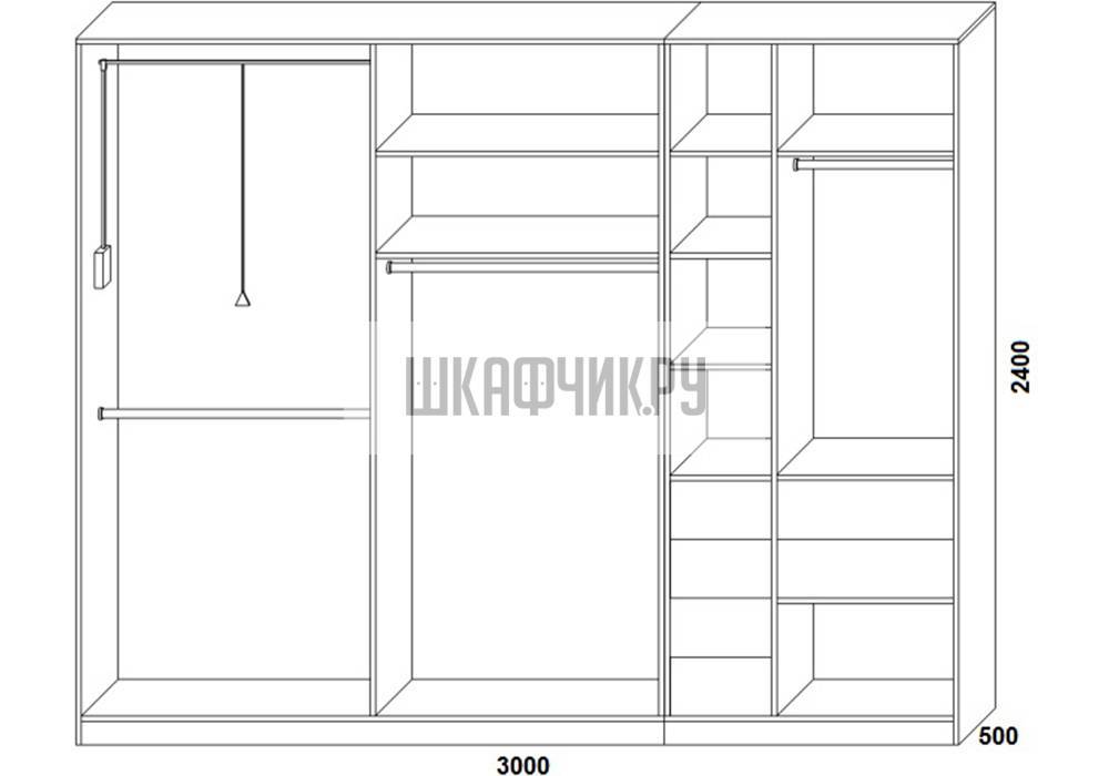 3 варианта наполнения шкафа купе: планировка с размерами, расположение полок, схемы