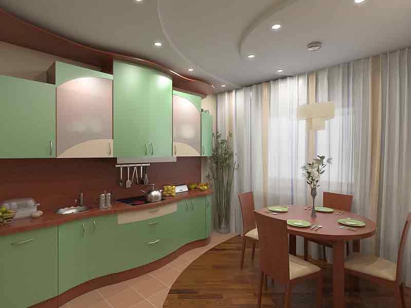 Различные варианты дизайна потолков из гипсокартона на кухне