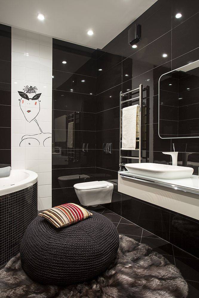 Дизайн ванной комнаты: магия черно-белых тонов в 75 фотографиях