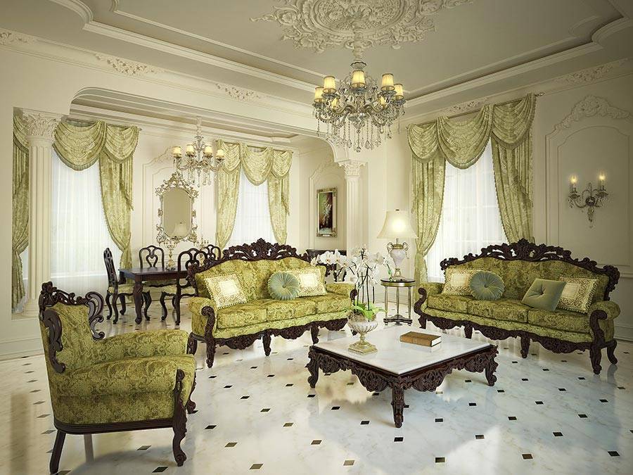 Интерьер гостиной комнаты в стиле барокко | дизайн интерьера
