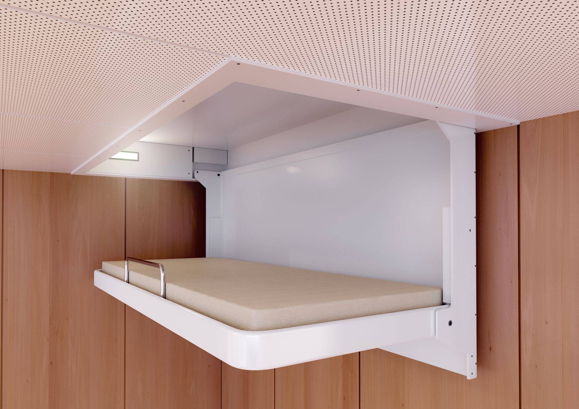 Кровать под потолком в интерьере спальной: особенности, устройство и варианты установки