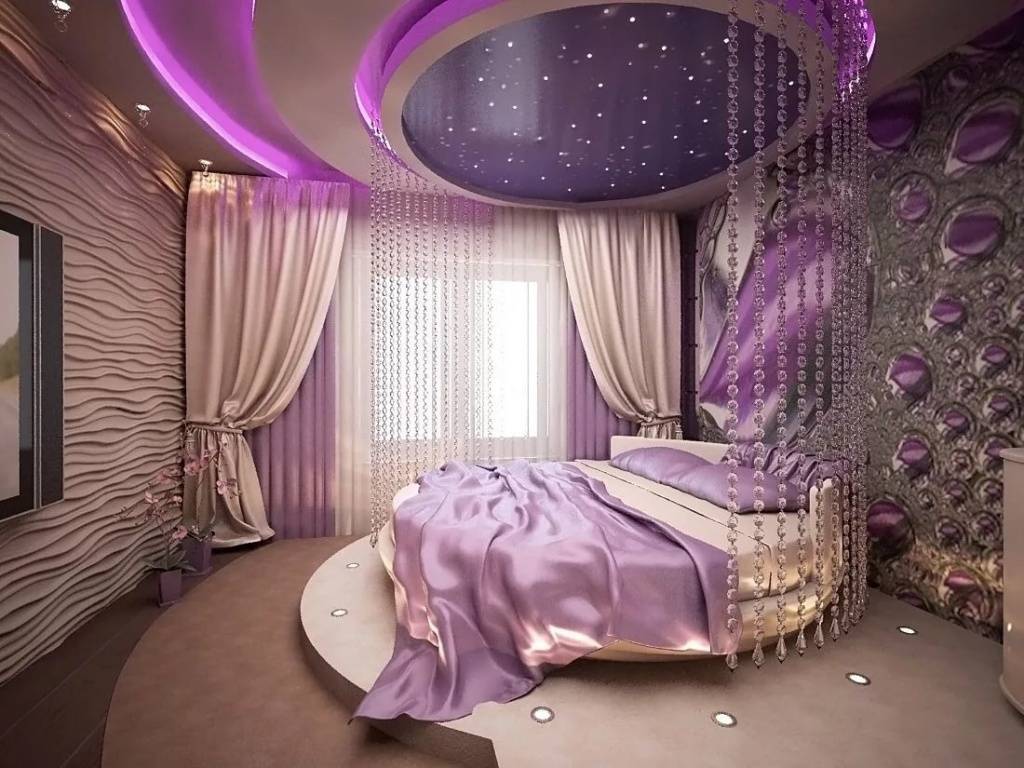 Дизайн спальни в сиреневых тонах с фотографиями