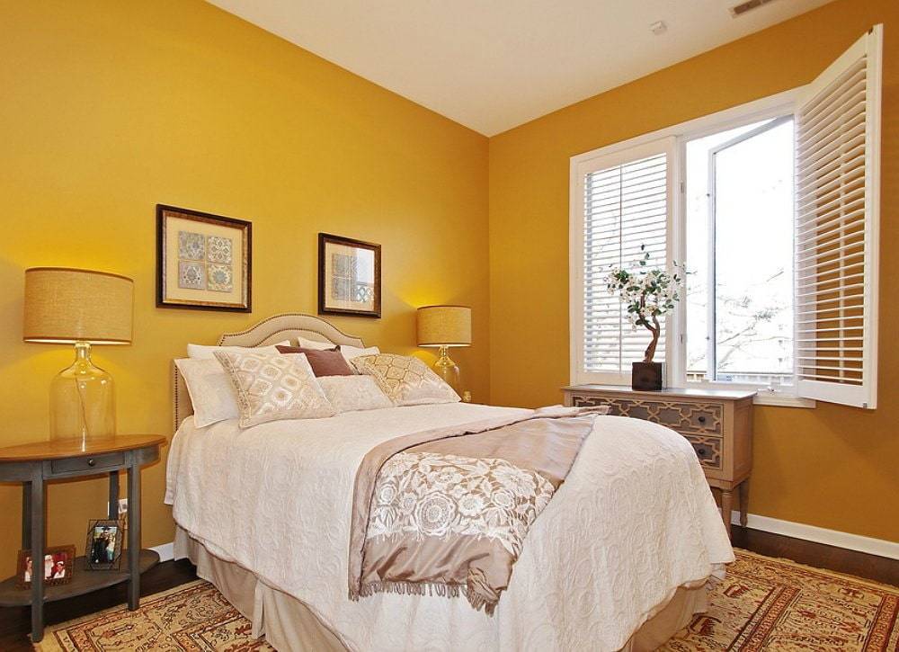 Желтая спальня — фото красивого дизайна спальни в желтых тонах