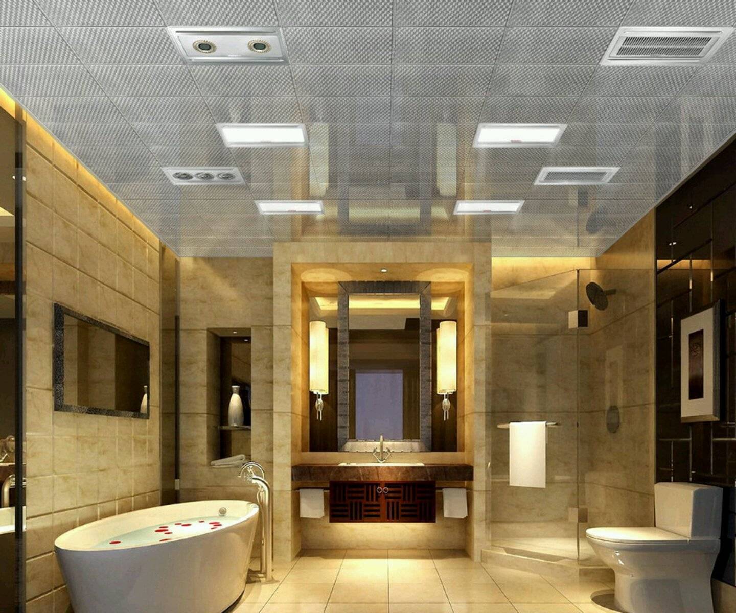 Какой потолок сделать в ванной комнате ? примеры с фото