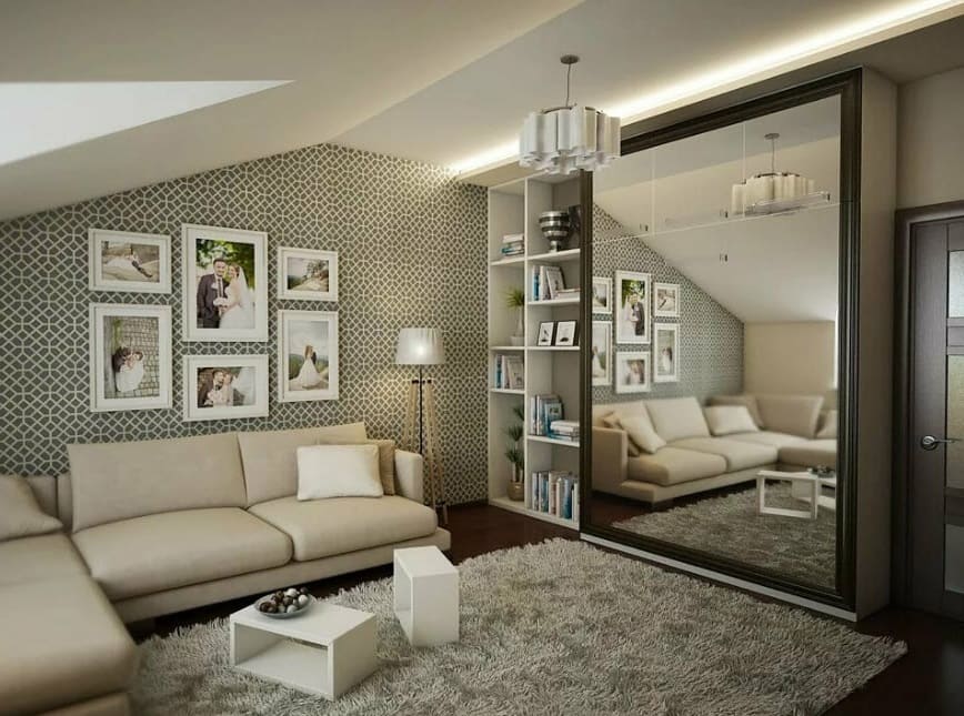 Гостиная 16 кв. м: дизайн в современном стиле, реальные фото в квартире, интерьер, квадратная комната в панельном доме в светлых тонах, расстановка мебели
