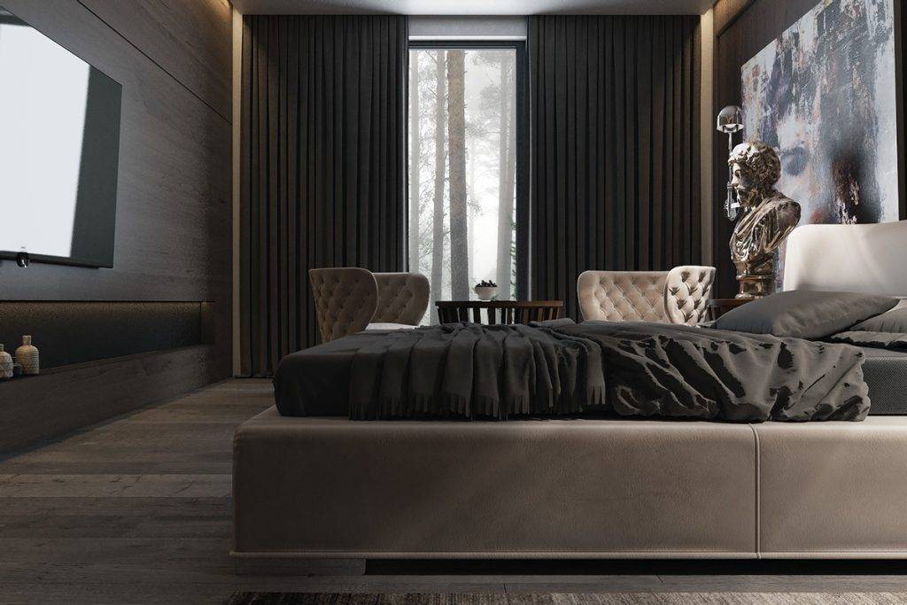 Спальня в темных тонах – модные цвета дизайна интерьера