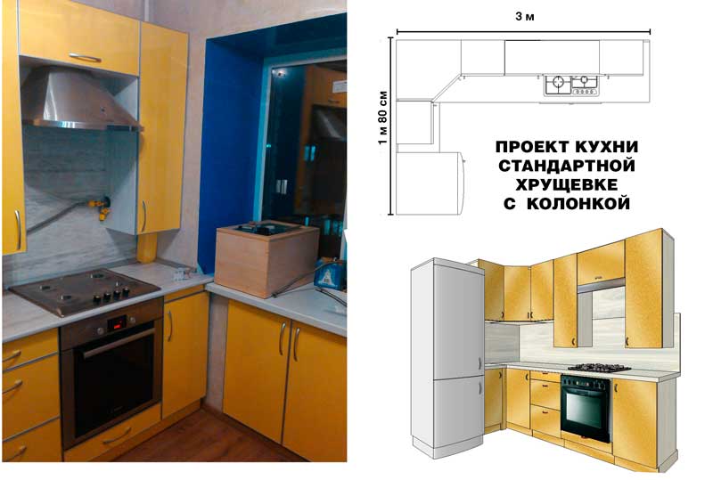 Дизайн маленькой кухни 5 кв м в хрущевке с холодильником, газовой колонкой и прочим: новинки 2019 года, фото-идеи