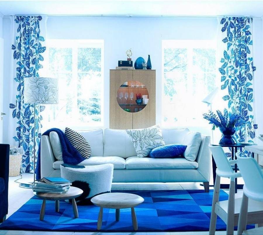 Голубая гостиная: 45 фото в интерьере, сочетания цветов