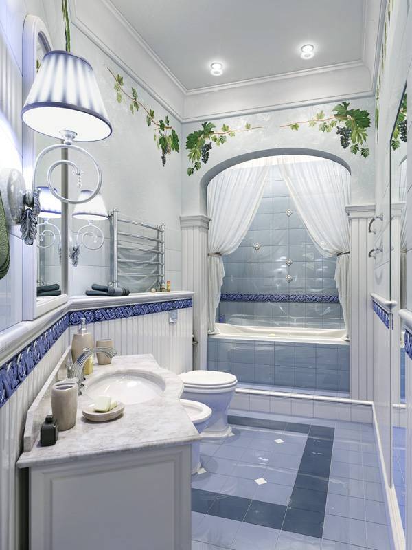 Интерьер голубой ванной - 116 фото примеров