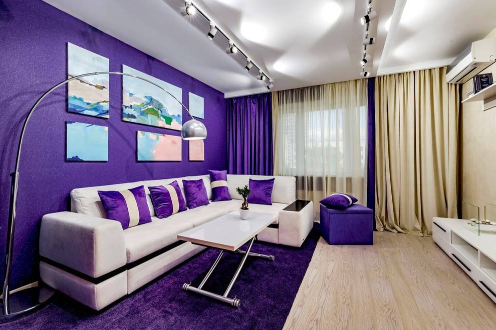 Гостиная в фиолетовом цвете: идеи для дизайна и правила сочетания тонов