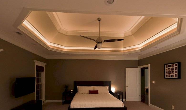 Двухуровневые потолки из гипсокартона с подсветкой (68 фото): двухуровневый потолок с освещением по периметру, двойные конструкции в интерьере