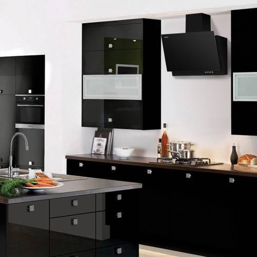Чёрная вытяжка (30 фото): воздуховод из черного ореха и стекла в интерьере белой кухни