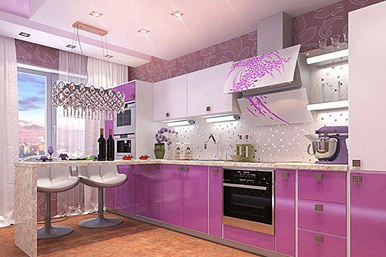 Фиолетовая кухня в интерьере