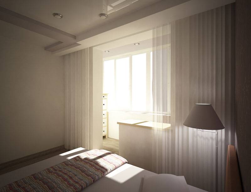 Спальня с балконом или лоджией фото совмещенных интерьеров