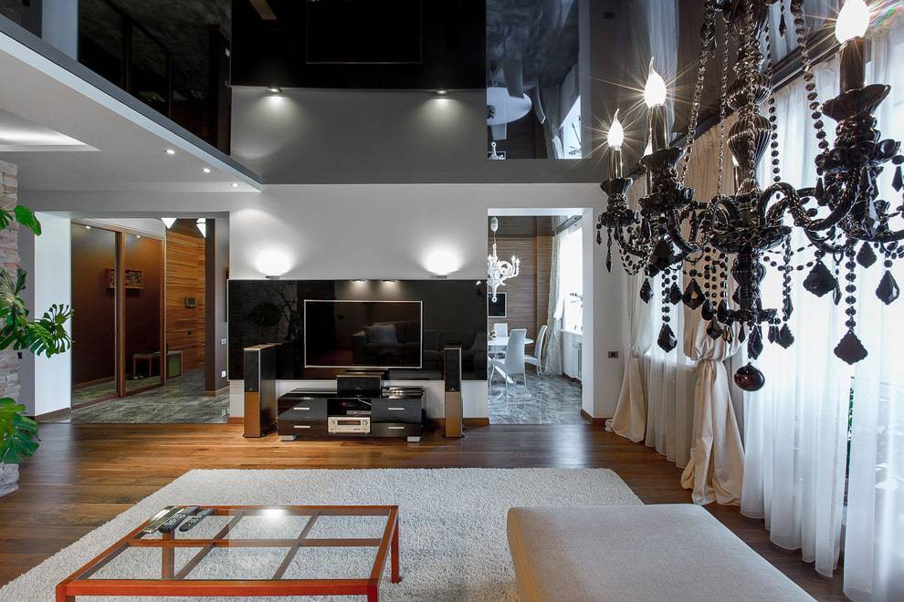 Черный потолок: в интерьере, фото дизайна, черно-белая комната и серые стены своими руками