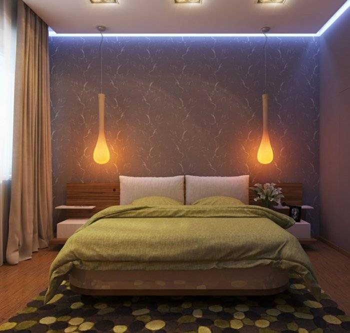Освещение в спальне с натяжными потолками, типы света в спальне на натяжном потолке