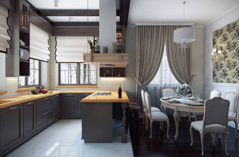 Интерьер кухни-гостиной в частном доме фото: дизайн и совмещение столовой, планировка зала