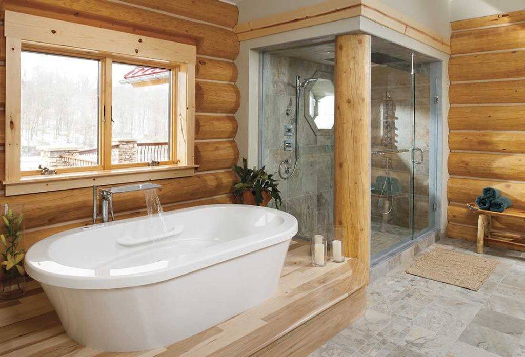 Ванная в деревянном доме - 28 фото примеров
