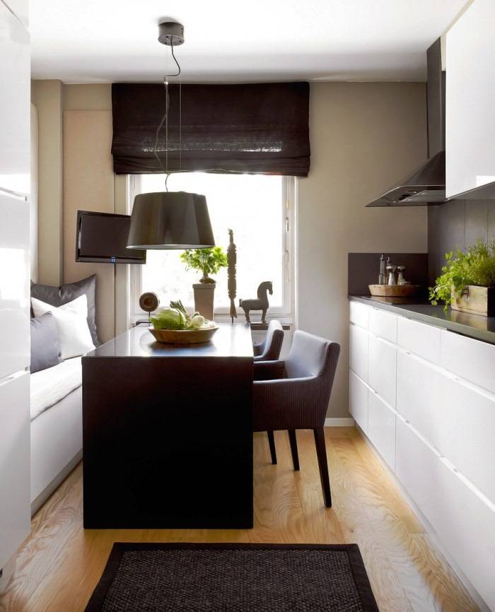 Дизайн интерьера черно-белой кухни с яркими акцентами: обои и стены, столешница и плита