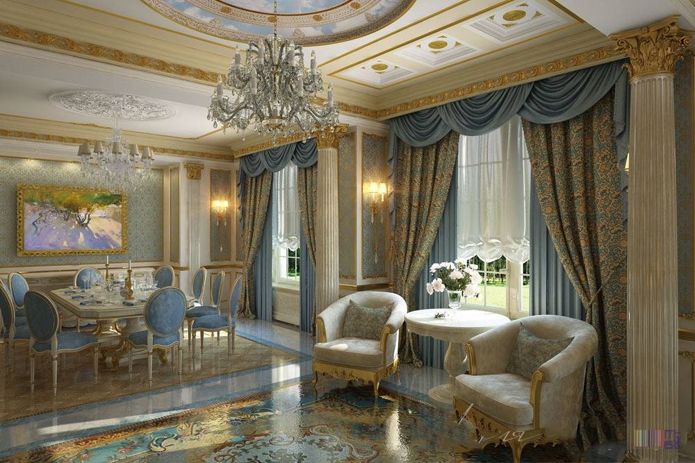 Большая гостиная в дворцовом стиле: идеи дизайна