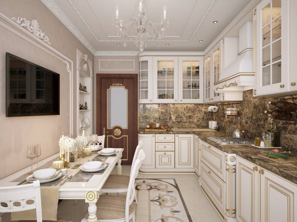 Кухня-гостиная в классическом стиле (64 фото): дизайн совмещенной кухни в стилях классика и неоклассика
