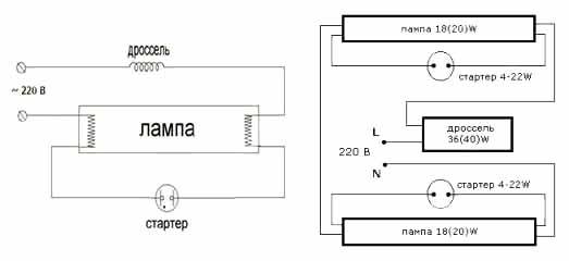 Основные особенности схем подключения люминесцентных ламп