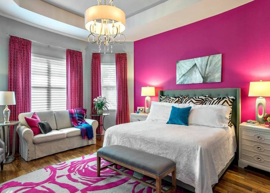 Цвет штор в спальне (64 фото): серые, бирюзовые и бежевые, фиолетовые и зеленые, синие и голубые, розовые и коричневые, черно-белые