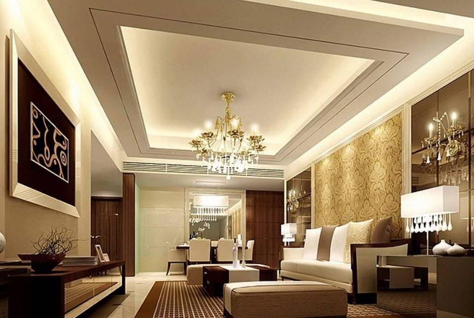 Дизайн потолка в зале, дизайн потолка в гостиной - варианты и фото