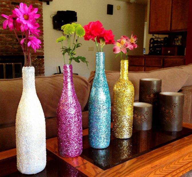 Декор вазы своими руками, декорирование высоких напольных ваз для цветов, как украсить стеклянную вазу, декор из кожи, веток