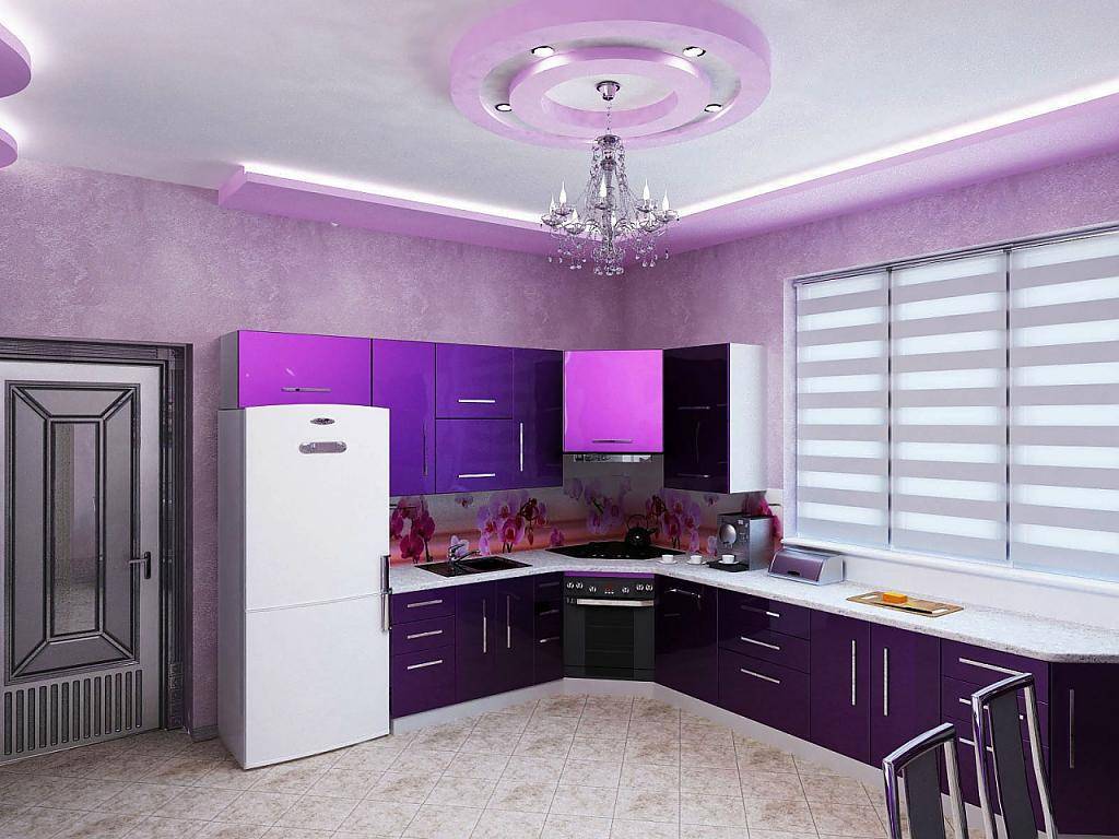 Кухня в сиреневых тонах: фиолетовый цвет в интерьере, варианты сочетания светлых и темных оттенков для стен и фасадов