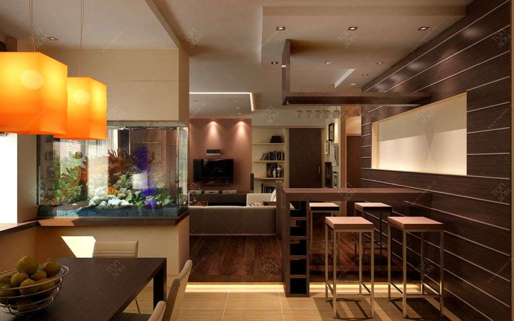Зонирование кухни и гостиной (64 фото): дизайн комнат, раздвижная стена в столовой с барной стойкой, варианты оформления пола
