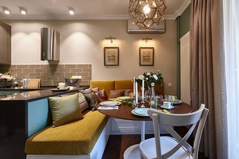 Дизайн кухни с диваном: правила оформления зоны отдыха и выбор дивана, подходящего для кухни