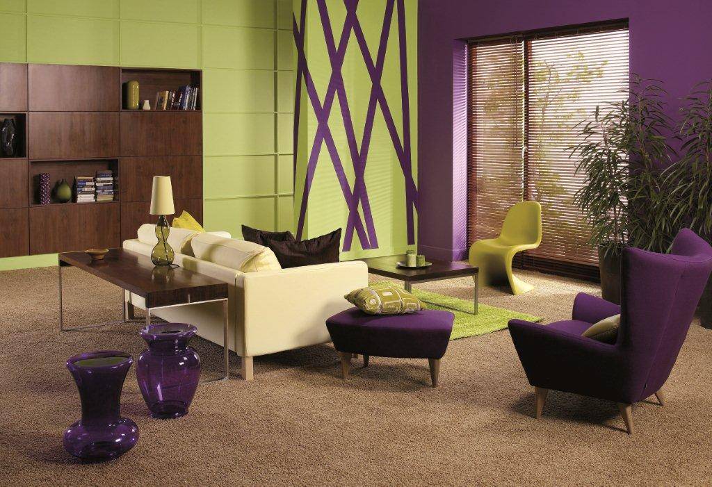 Оформление фиолетовой комнаты: подходящие шторы, сочетание зелёного и лавандового цвета