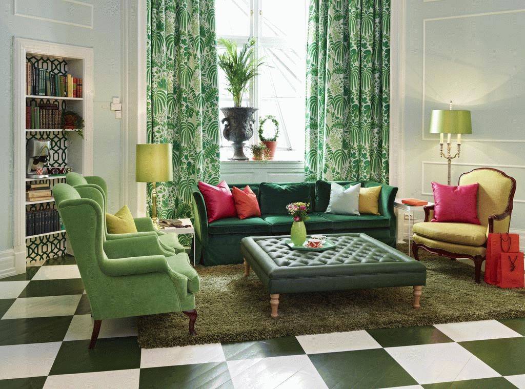 Преимущества зеленые штор в интерьере, гармоничные сочетания зеленых занавесок с отделкой разных комнат