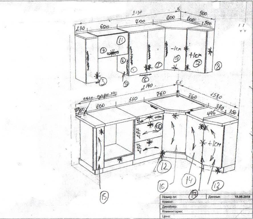 План кухни с размерами и мебелью: чертежи и основные правила