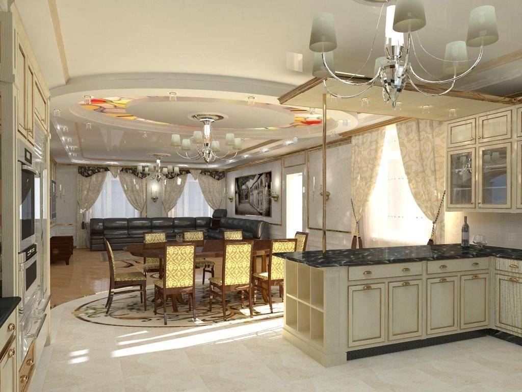 Дизайн кухни-столовой-гостиной в частном доме: 65 фото планировки