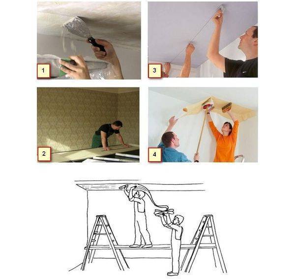 Как правильно наклеить обои на потолок своими руками