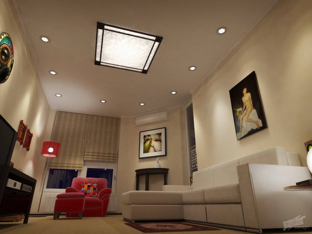 Освещение в гостиной с натяжным потолком (150+ фото)