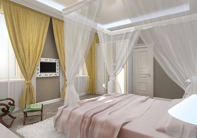 Дизайн спальни с панорамным, двумя или тремя окнами (55 фото): интерьер комнаты с большим и неровным окном