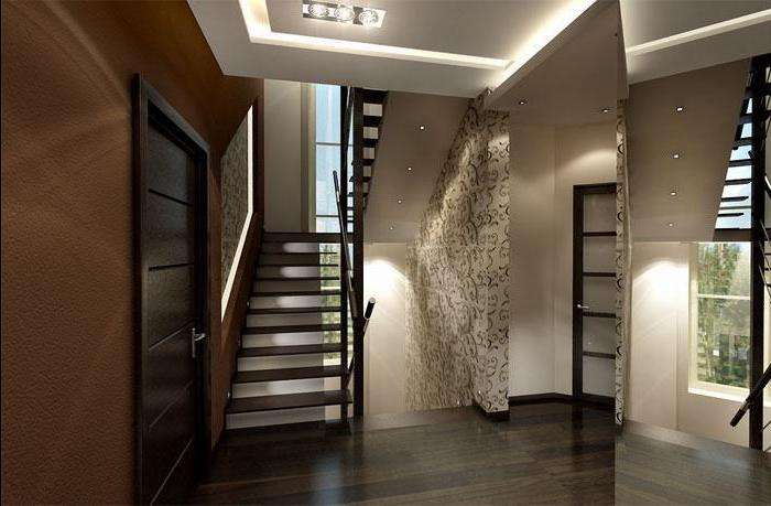Дизайн холла в частном доме с лестницей (48 фото): отделка интерьера зала с подъемом на второй этаж, выбор обоев