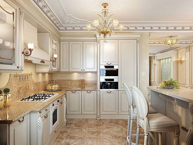 Дизайн интерьера кухни-гостиной в классическом стиле