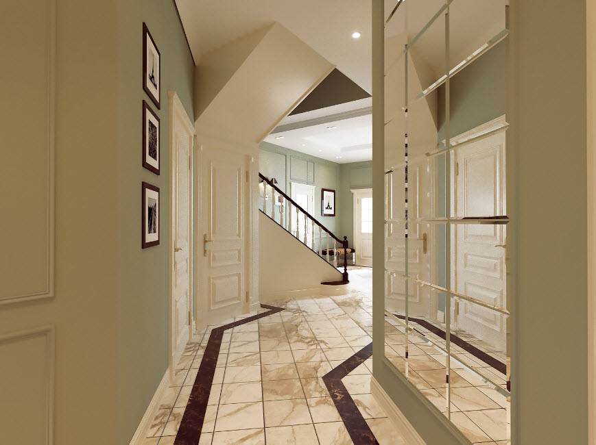 Дизайн холла в частном доме с лестницей (48 фото): отделка интерьера зала с подъемом на второй этаж, выбор обоев