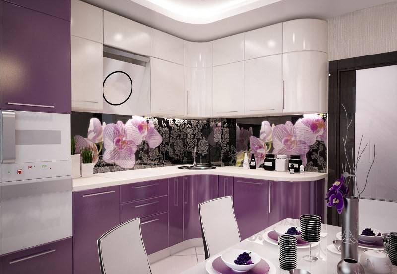 Использование фиолетовых обоев в интерьере кухни