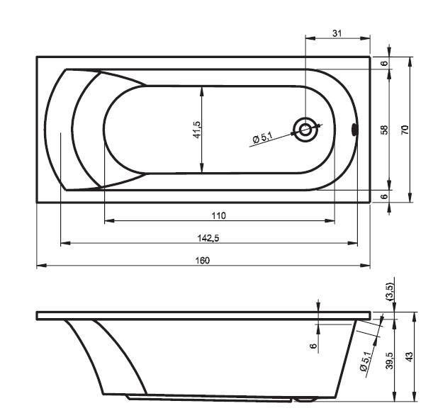 Размеры акриловой ванны — форма, высота, ширина, длина и толщина (фото, видео)