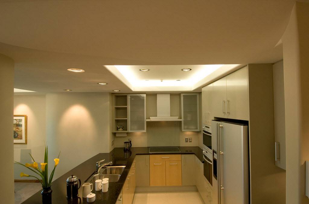Потолок из гипсокартона на кухне (43 фото): варианты красивого дизайна подвесных фигурных двухуровневых или многоуровневых потолков