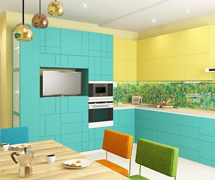 Бирюзовая кухня - мебель или стены: 60 фото интерьеров