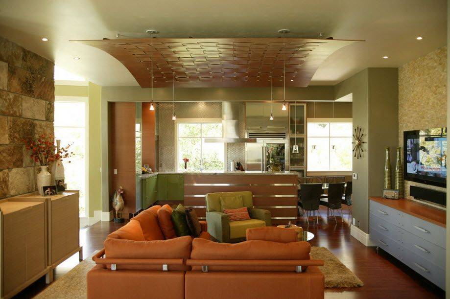 Особенности дизайна потолка в гостиной