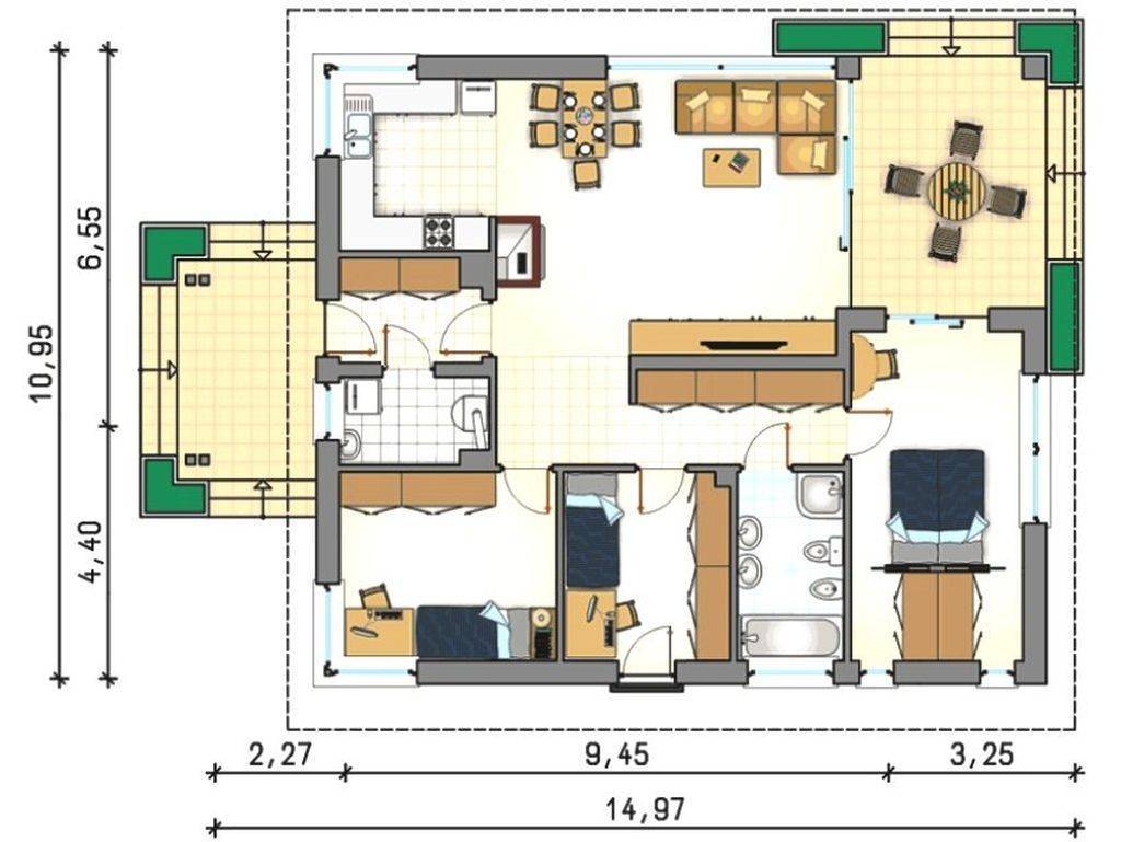 Идеальное жилище для большой семьи — проекты одноэтажного дома с тремя спальнями