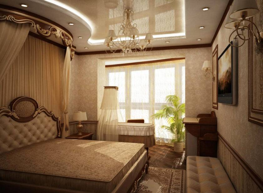 Дизайн интерьера спальной комнаты совмещенной с балконом