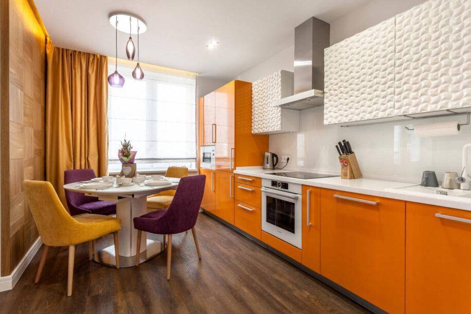 Дизайн оранжевой кухни +75 фото примеров интерьера